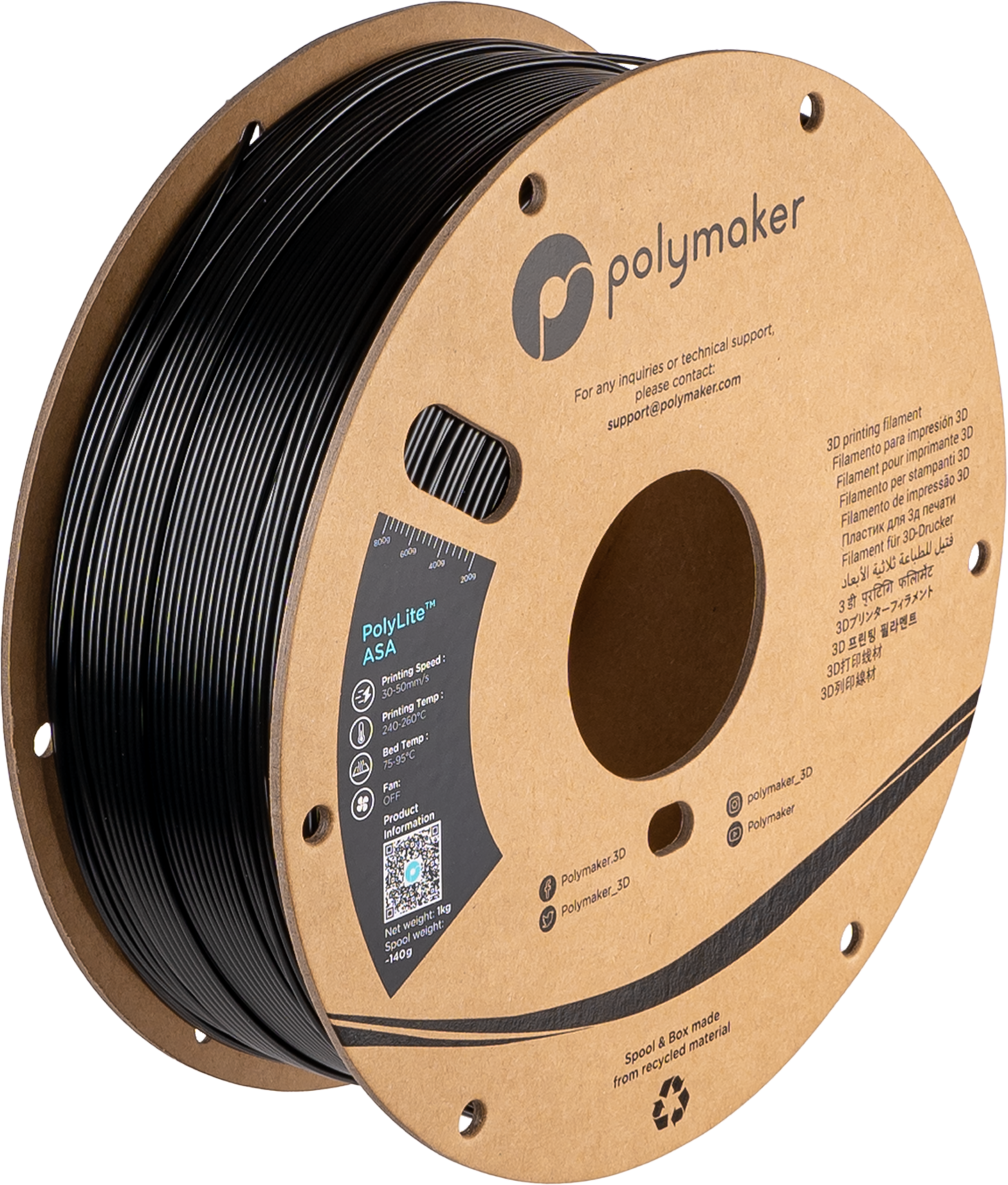 Polymaker - PolyLite ASA - Noir (Black) - 1.75 mm - 1 kg